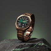 Titan Stellar Jumping Hour Men’s Watch – Green Dial with Dual Moonphase & Bronze Stainless Steel | 10053QM01