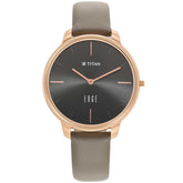 Women Edge Black Dial Beige Leather Strap Watch