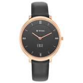 Titan Edge Quartz Analog Black Dial Black Leather Strap Watch For Women