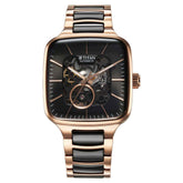 Titan Ceramic Fusion Automatic Square Black Dial Men’s Watch – Rose Gold Two-Tone Stainless Steel Bracelet | 90175KD03