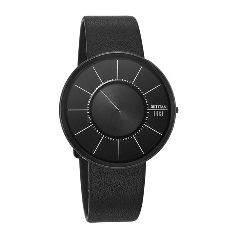 Titan Edge UltraSlim Quartz Men’s Watch – Black Dial & Black Leather Strap | 10003NL02