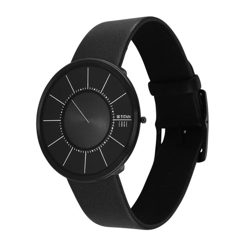 Titan Edge UltraSlim Quartz Men’s Watch – Black Dial & Black Leather Strap | 10003NL02