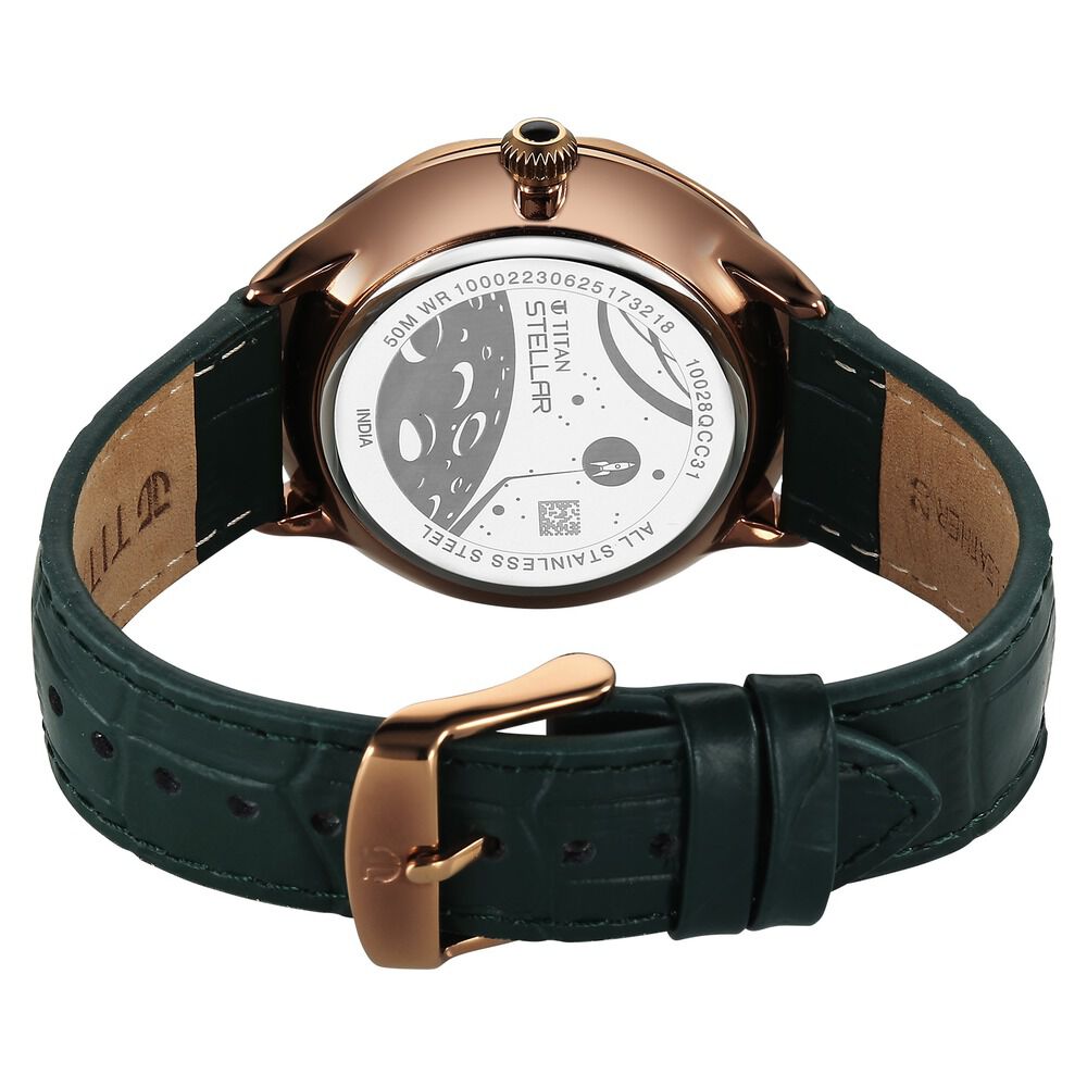 Titan Stellar Analog with Sun Moon Phase and Green Dial Green Leather Strap Watch for Men