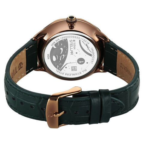 Titan Stellar Analog Sun Moon Phase Green Dial Men’s Watch – Green Leather Strap | 10028QL01