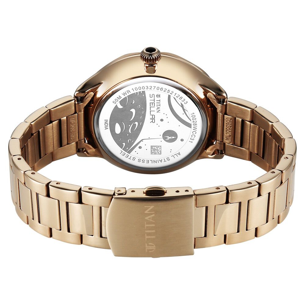 Titan Stellar Analog with Sun Moon Phase and Black Dial Carnation Gold Stainless Steel Strap Watch for Men