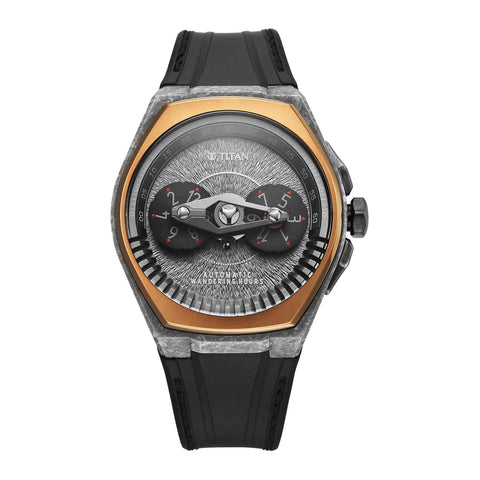 Titan Stellar Wandering Hour Automatic Grey Dial Men’s Watch | Crystallized Titanium Case | FKM Strap | 10029KP01