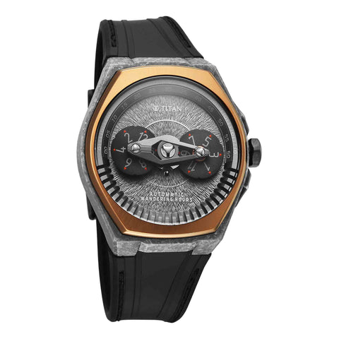 Titan Stellar Wandering Hour Automatic Grey Dial Men’s Watch | Crystallized Titanium Case | FKM Strap | 10029KP01