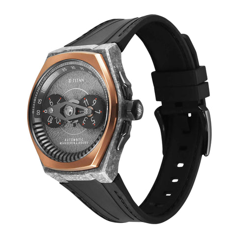 Titan Stellar Wandering Hour Automatic Grey Dial Men’s Watch | Crystallized Titanium Case | FKM Strap | 10029KP01