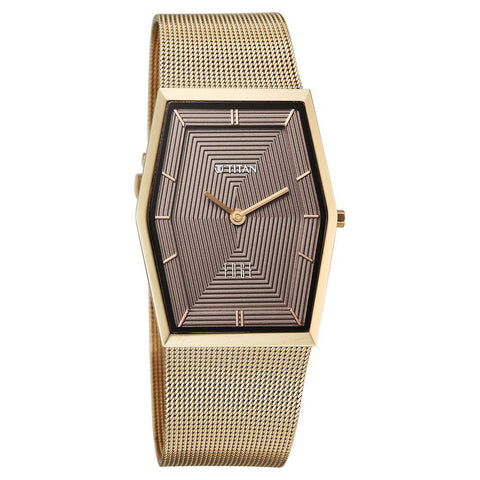 Titan Edge Whimsey Quartz Analog Brown Dial Golden Stainless Steel Strap Watch For Men