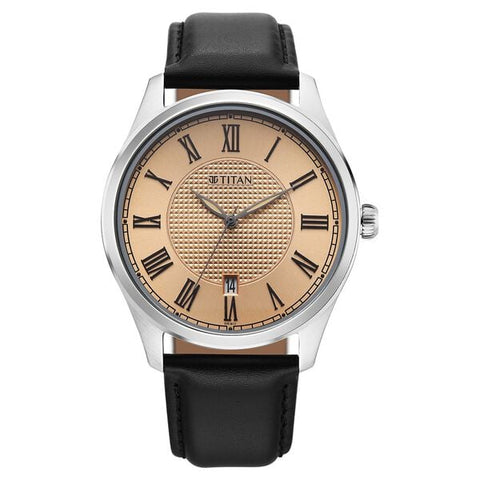 Titan Neo Roman Analog with Rose Gold Dial Brown Leather Strap Watch for Men