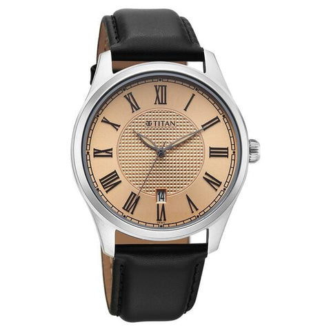 Titan Neo Roman Analog with Rose Gold Dial Brown Leather Strap Watch for Men