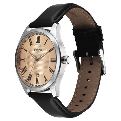Titan Neo Roman Analog with Rose Gold Dial Brown Leather Strap Watch for Men