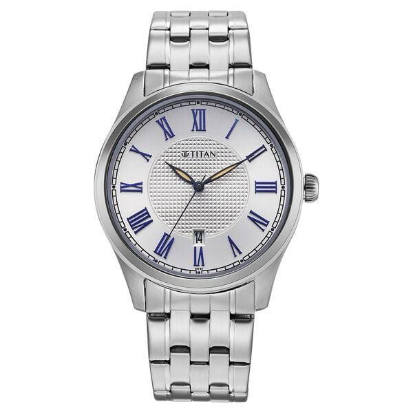 Titan Neo Roman Analog with Silver White Dial Silver Stainless Steel Strap Watch for Men