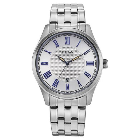 Titan Neo Roman Analog with Silver White Dial Silver Stainless Steel Strap Watch for Men