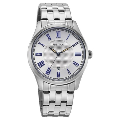 Titan Neo Roman Analog with Silver White Dial Silver Stainless Steel Strap Watch for Men