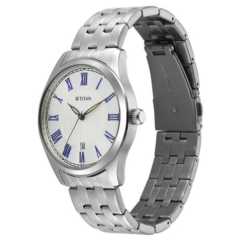 Titan Neo Roman Analog with Silver White Dial Silver Stainless Steel Strap Watch for Men
