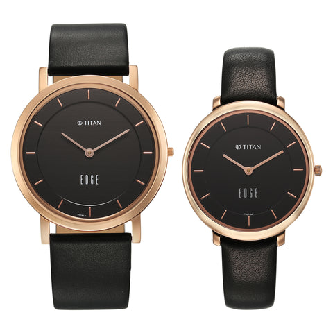Titan Edge Quartz Analog Black Dial Black Leather Strap Watch For Women