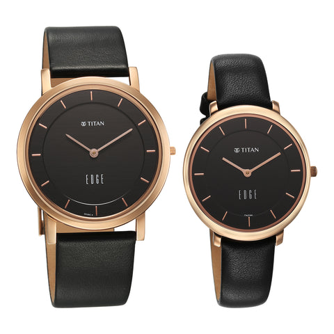 Titan Edge Quartz Analog Black Dial Black Leather Strap Watch For Women
