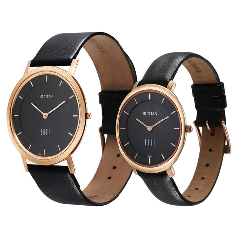 Titan Edge Quartz Analog Black Dial Black Leather Strap Watch For Women