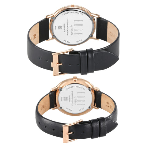 Titan Edge Quartz Analog Black Dial Black Leather Strap Watch For Women