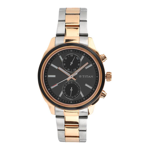 Titan Metropolitan Luxe Multifunction Black Dial Men’s Watch – Two-Tone Stainless Steel Bracelet | 1733KM03