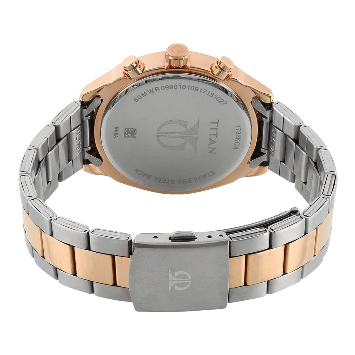 Titan Men's Metropolitan Luxe: Multifunction Black Dial with Two-Tone Stainless Steel Bracelet Watch