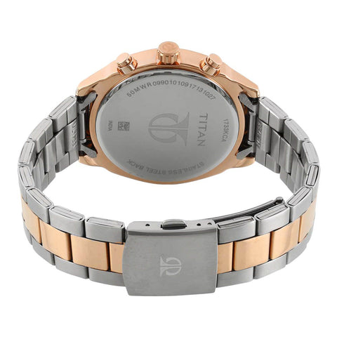 Titan Metropolitan Luxe Multifunction Black Dial Men’s Watch – Two-Tone Stainless Steel Bracelet | 1733KM03