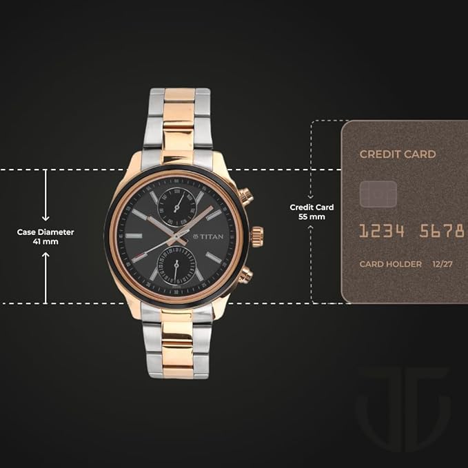 Titan Men's Metropolitan Luxe: Multifunction Black Dial with Two-Tone Stainless Steel Bracelet Watch