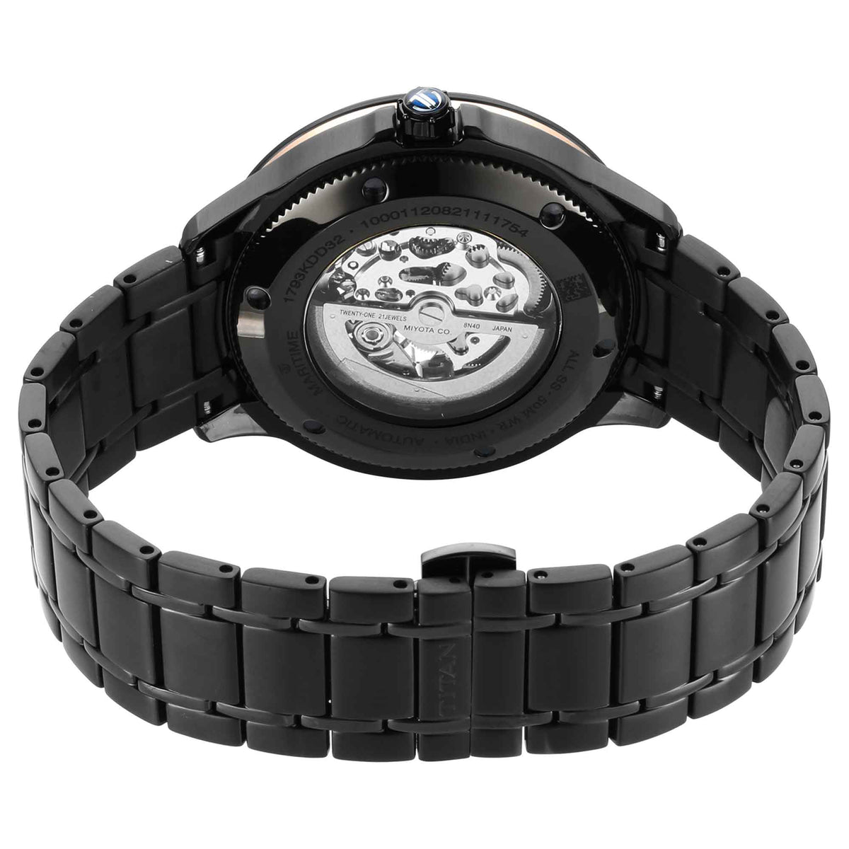 Titan Automatic Black Dial Stainless Steel Strap Watch for Men