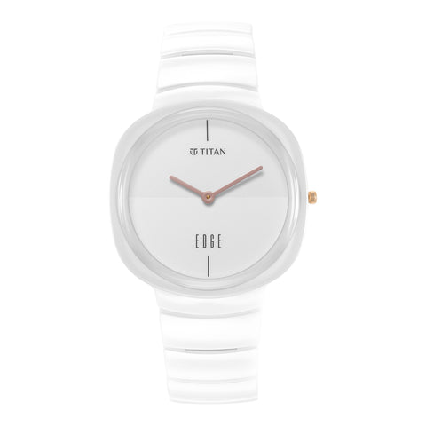 Titan Edge Squircle Quartz in Arctic White with Glossy Ceramic Unisex Watch