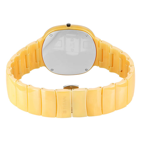 Titan Edge Squircle Camo Quartz Analog Yellow Dial Yellow Ceramic Strap Unisex Watch