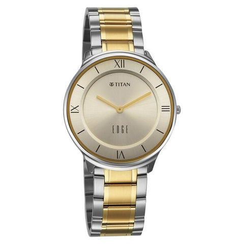 Titan Edge Gleam Quartz Analog Champagne Dial Two Toned Stainless Steel Strap Watch For Men