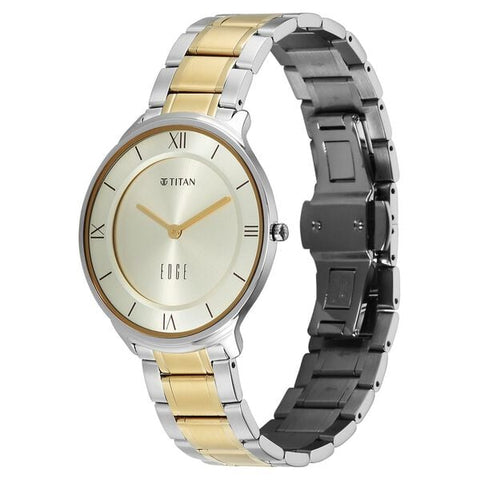 Titan Edge Gleam Quartz Analog Champagne Dial Two Toned Stainless Steel Strap Watch For Men