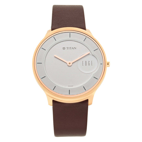 Titan Edge Quartz Analog White Dial Men’s Watch – Brown Leather Strap | 1843WL01
