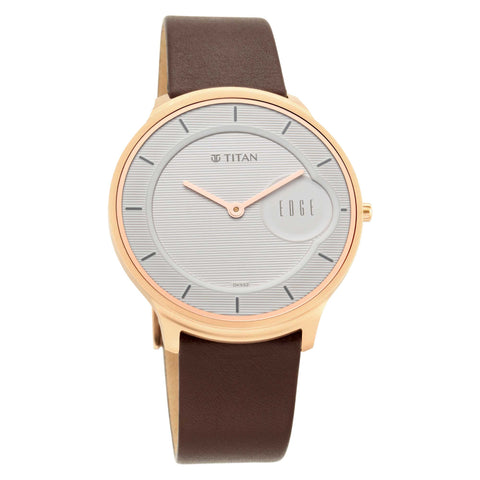 Titan Edge Quartz Analog White Dial Men’s Watch – Brown Leather Strap | 1843WL01