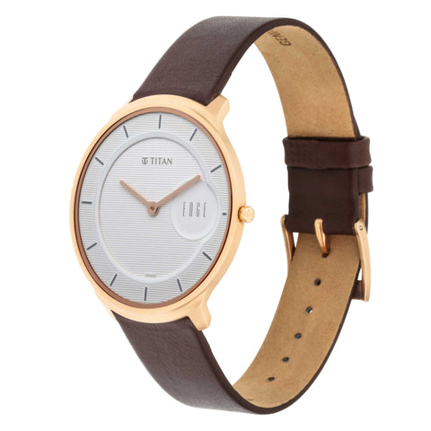 Titan Edge Quartz Analog White Dial Men’s Watch – Brown Leather Strap | 1843WL01