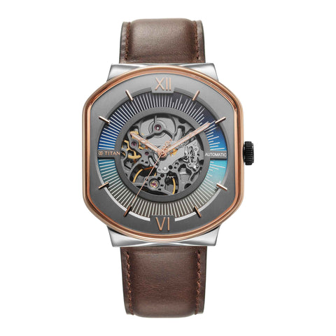 Titan Techno Beats Automatic Anthracite Dial Men’s Watch – Leather Strap | 1893KL01