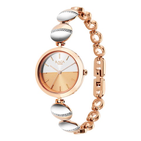 Titan Raga Delight Two Toned Dial Analog Metal Strap Watch for Women