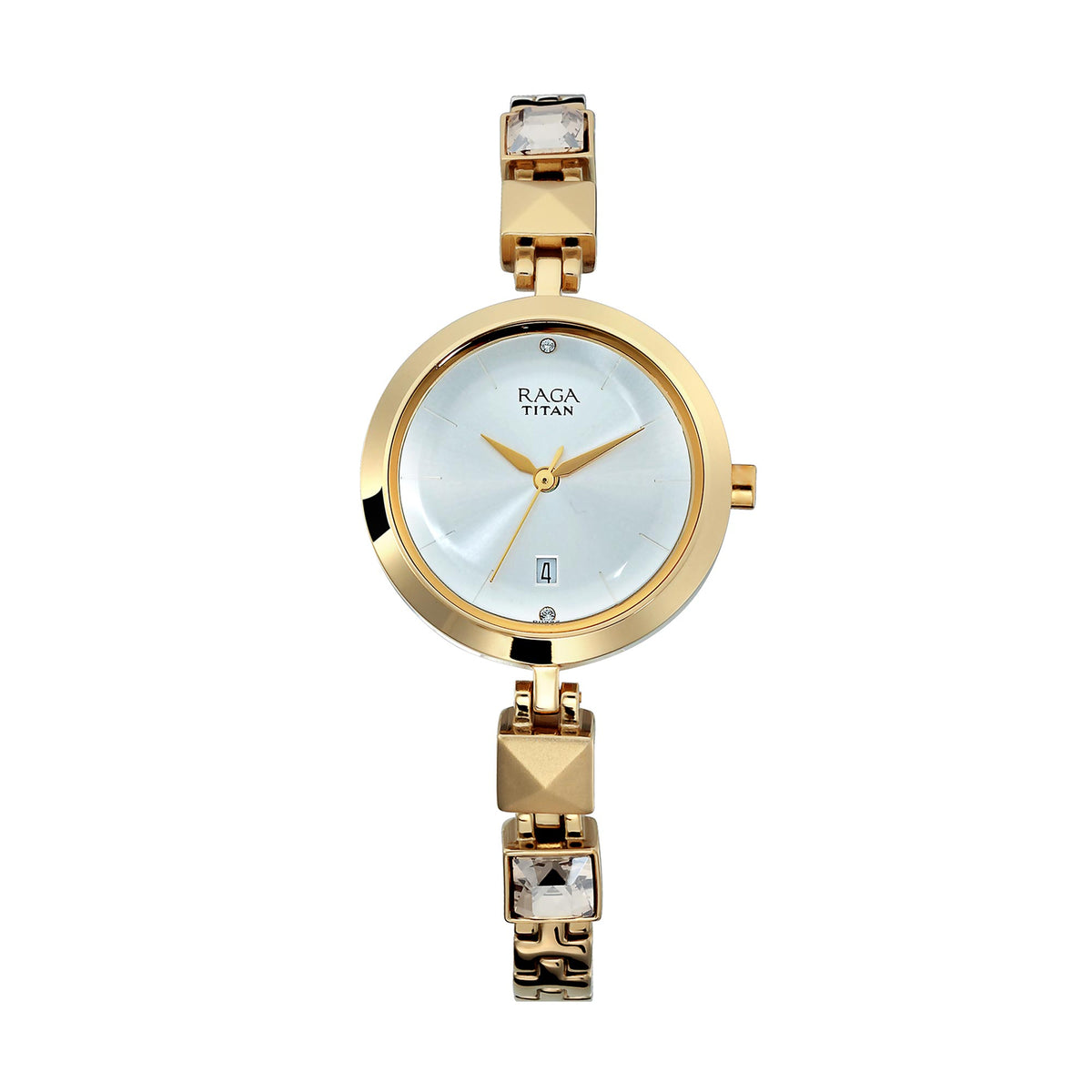 Titan Raga Viva Silver Dial Analog with Date Golden Metal Strap watch for Women