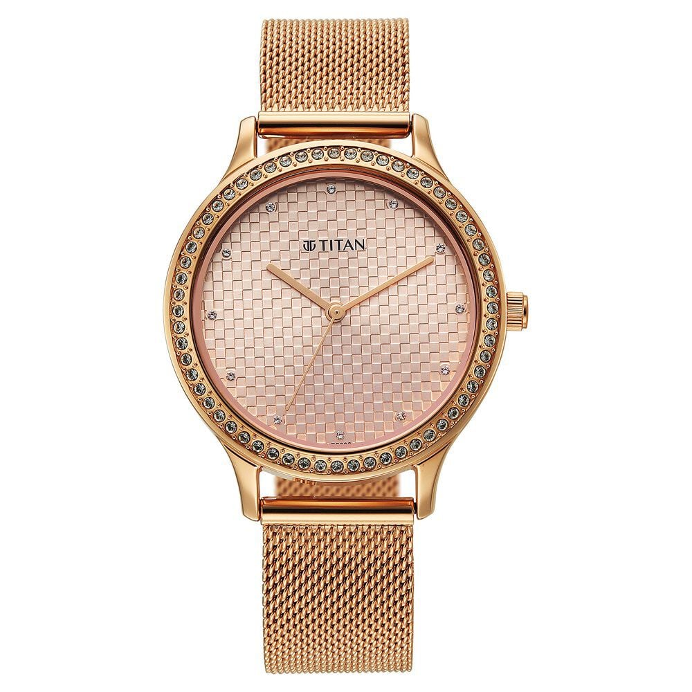 Titan Purple Superheads Quartz Analog Rose Gold Dial Rose Gold Stainless Steel Strap Watch For Women