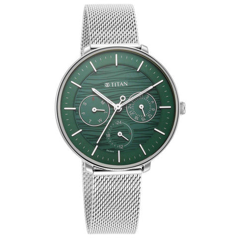 Titan Women's Svelte Black: Multi-Function Watch with Metal Strap