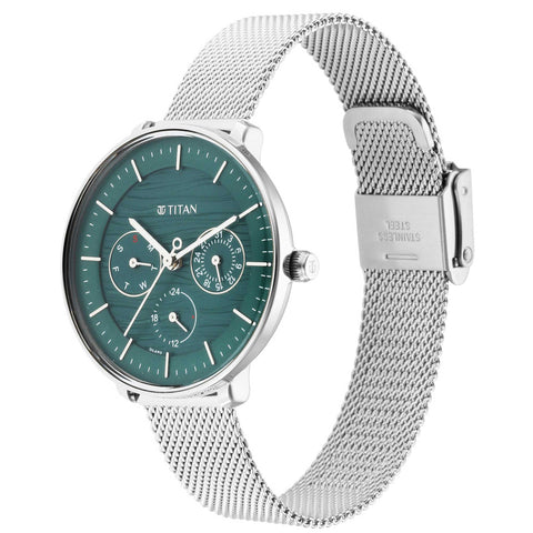 Titan Women's Svelte Black: Multi-Function Watch with Metal Strap