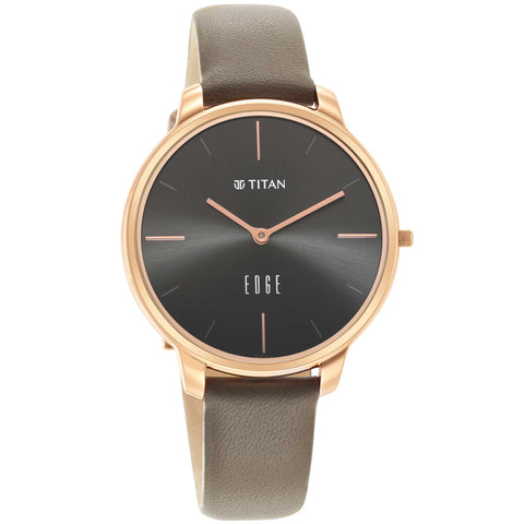 Women Edge Black Dial Beige Leather Strap Watch