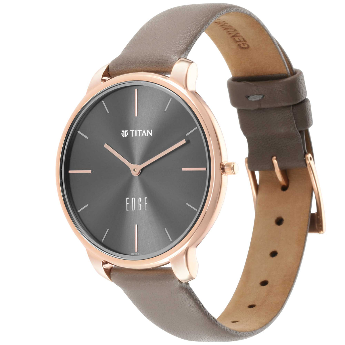 Titan Women Edge Black Dial Black Leather Strap Watch