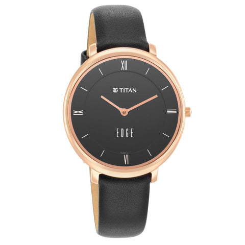 Titan Edge Quartz Analog Black Dial Black Leather Strap Watch For Women