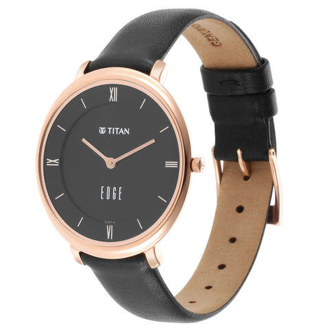 Titan Edge Quartz Analog Black Dial Black Leather Strap Watch For Women