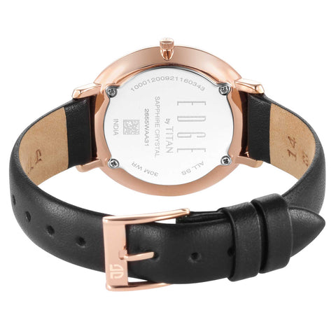 Titan Edge Quartz Analog Black Dial Black Leather Strap Watch For Women