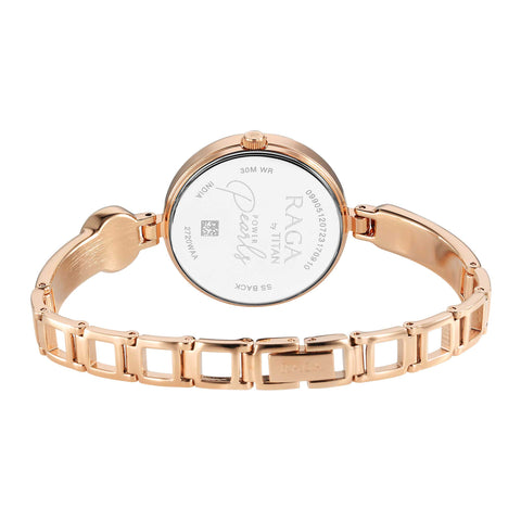 Titan Raga Power Pearls Quartz Rose Gold Dial Women’s Watch | Pearl-Detail Metal Bracelet | 2720WM01