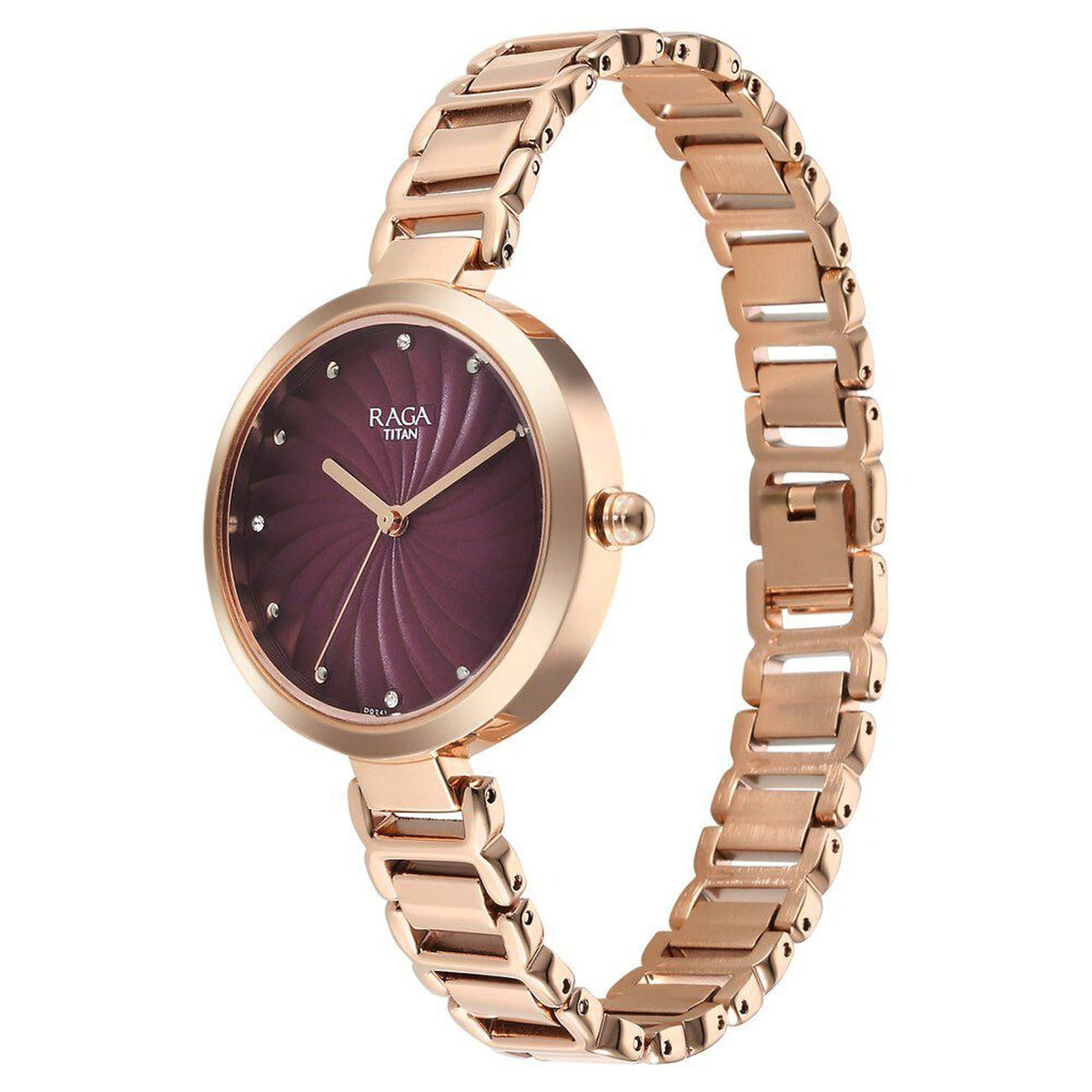 Titan Raga Memoirs Quartz Analog Burgundy Dial With Rose Gold Color Metal Strap Watch For Women