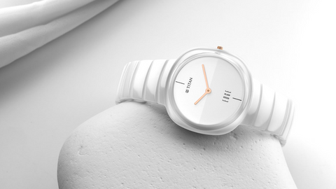 Titan Edge Squircle Quartz Analog White Dial Ceramic Strap Watch For Women